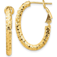 14K Yellow Gold 3mm Small Diamond-Cut Oval Hoop Earrings with Omega Backs by 0