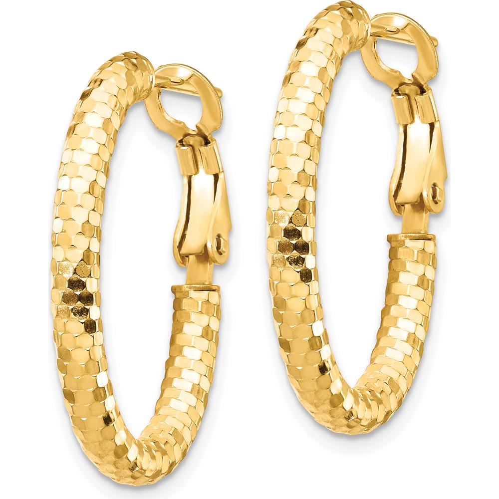 14K Yellow Gold 3mm Small Diamond-Cut Oval Hoop Earrings with Omega Backs by 0
