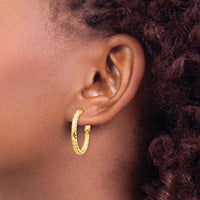 14K Yellow Gold 3mm Small Diamond-Cut Oval Hoop Earrings with Omega Backs by 0