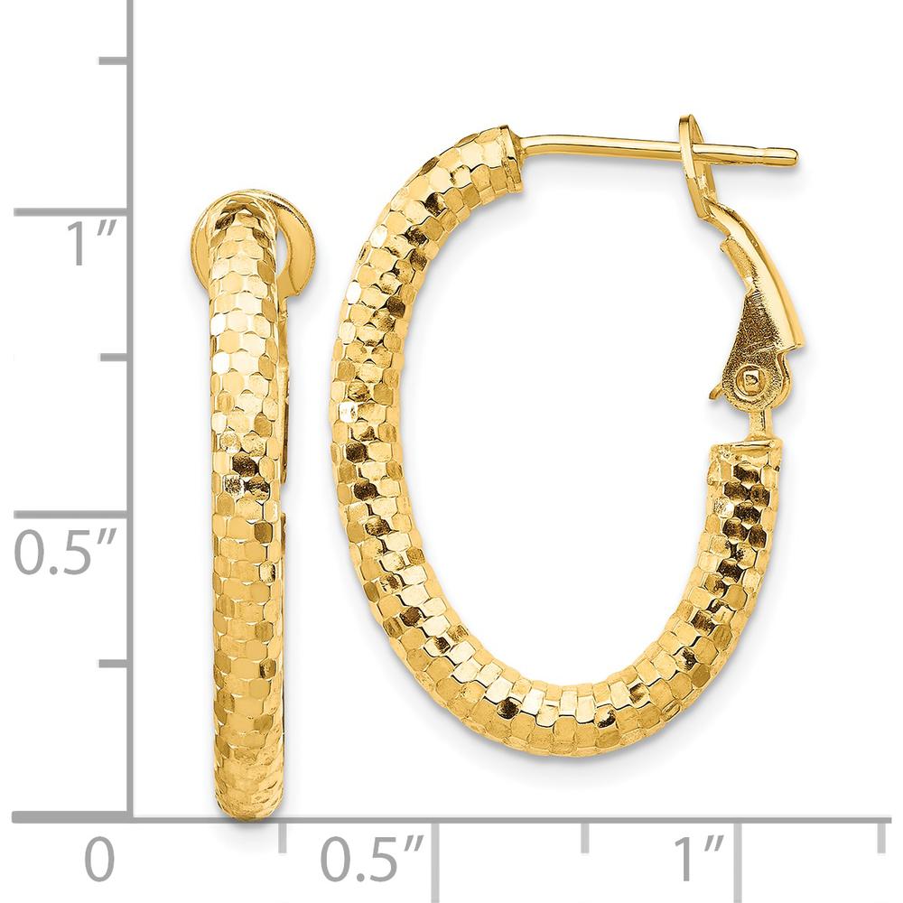 14K Yellow Gold 3mm Small Diamond-Cut Oval Hoop Earrings with Omega Backs by 0