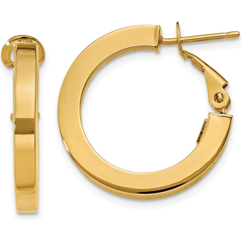 14K Yellow Gold 3mm Square Tube Round Hoop Earrings - Polished Finish, 21.5mm Length by Oro Pregiato
