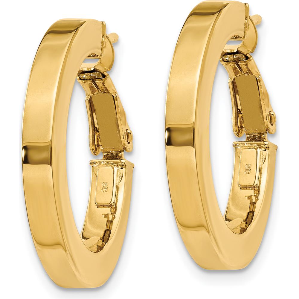 14K Yellow Gold 3mm Square Tube Round Hoop Earrings - Polished Finish, 21.5mm Length by Oro Pregiato