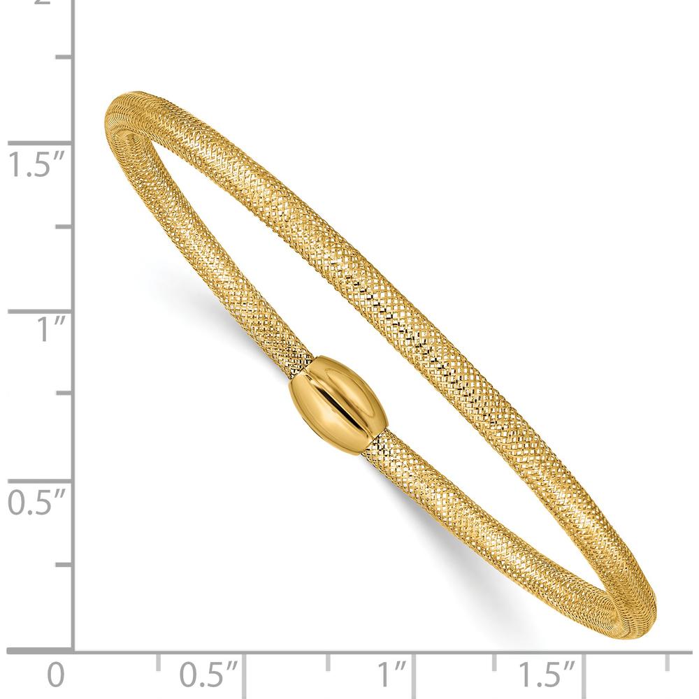 14K Yellow Gold 3mm Woven Mesh Slip-on Stretch Bracelet - Elegant and Lightweight Design by 0