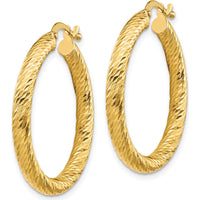 14K Yellow Gold 3x20mm Diamond-Cut Round Hoop Earrings by 0