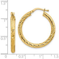 14K Yellow Gold 3x20mm Diamond-Cut Round Hoop Earrings by 0