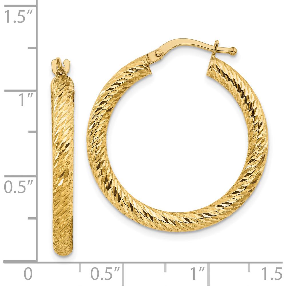 14K Yellow Gold 3x20mm Diamond-Cut Round Hoop Earrings by 0