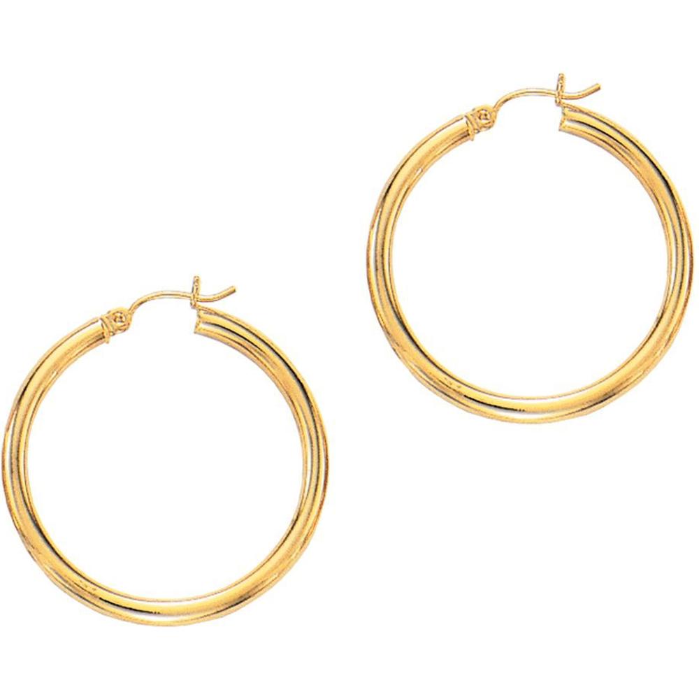 14K Yellow Gold 3x30mm Polished Hoop Earrings with Hinged Closure by Orozza Fine Jewelry