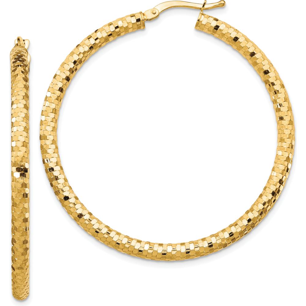 14K Yellow Gold 3x35mm Diamond-Cut Large Hoop Earrings by 0