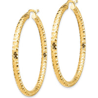 14K Yellow Gold 3x35mm Diamond-Cut Large Hoop Earrings by 0