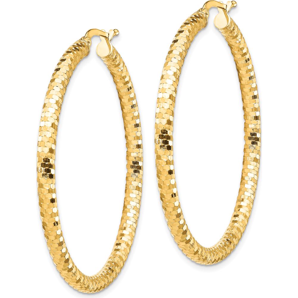14K Yellow Gold 3x35mm Diamond-Cut Large Hoop Earrings by 0