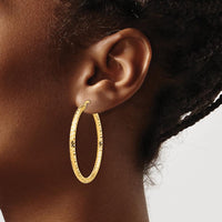 14K Yellow Gold 3x35mm Diamond-Cut Large Hoop Earrings by 0