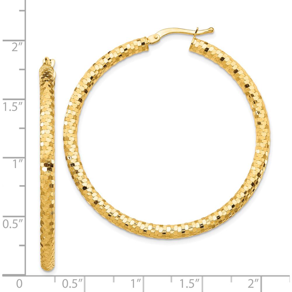 14K Yellow Gold 3x35mm Diamond-Cut Large Hoop Earrings by 0