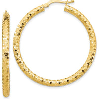 14K Yellow Gold 3x38mm Diamond-Cut Large Hoop Earrings by 0