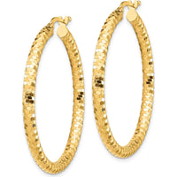 14K Yellow Gold 3x38mm Diamond-Cut Large Hoop Earrings by 0