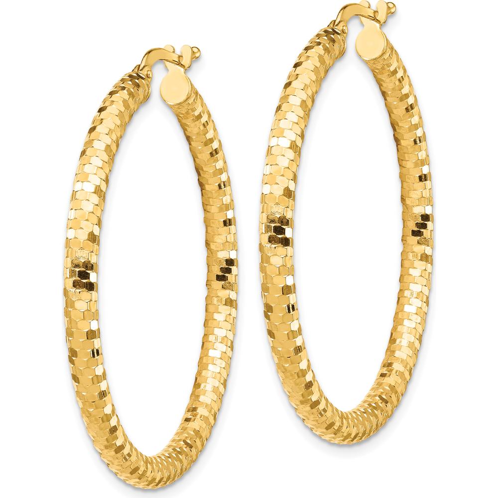 14K Yellow Gold 3x38mm Diamond-Cut Large Hoop Earrings by 0