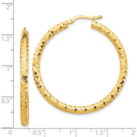 14K Yellow Gold 3x38mm Diamond-Cut Large Hoop Earrings by 0