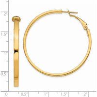 14K Yellow Gold 3x40mm Polished Square Tube Round Hoop Earrings by Monteluci Fine Jewelry