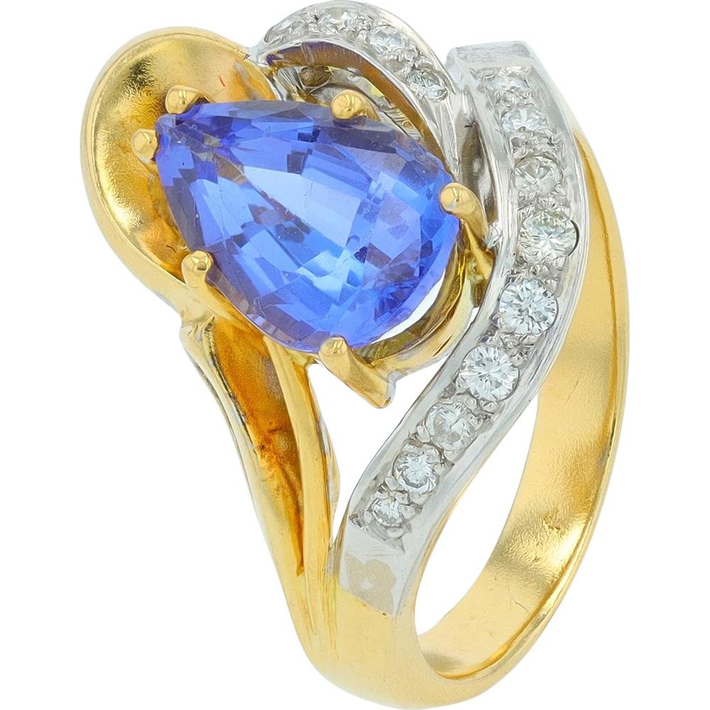 14K Yellow Gold 4.00 Carat Pear - Shaped Tanzanite Ring with 0.30 Carat Diamond Accents
