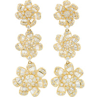 14K Yellow Gold 4.10 Carat Diamond Graduating Flower Earrings