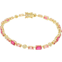 14K Yellow Gold 4.10 Carat Total Weight Pink Sapphire & Ruby Bracelet with 0.32 Carat Diamond Accents