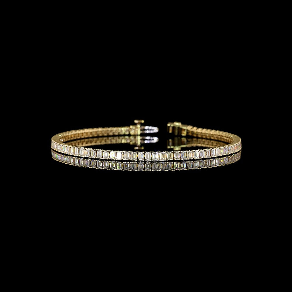 14K Yellow Gold 4.18 Carat Emerald Cut Diamond Tennis Bracelet with 84 Prong-Set Lab Diamonds - E-F Color VS Clarity - Covaloro Fine Jewelry