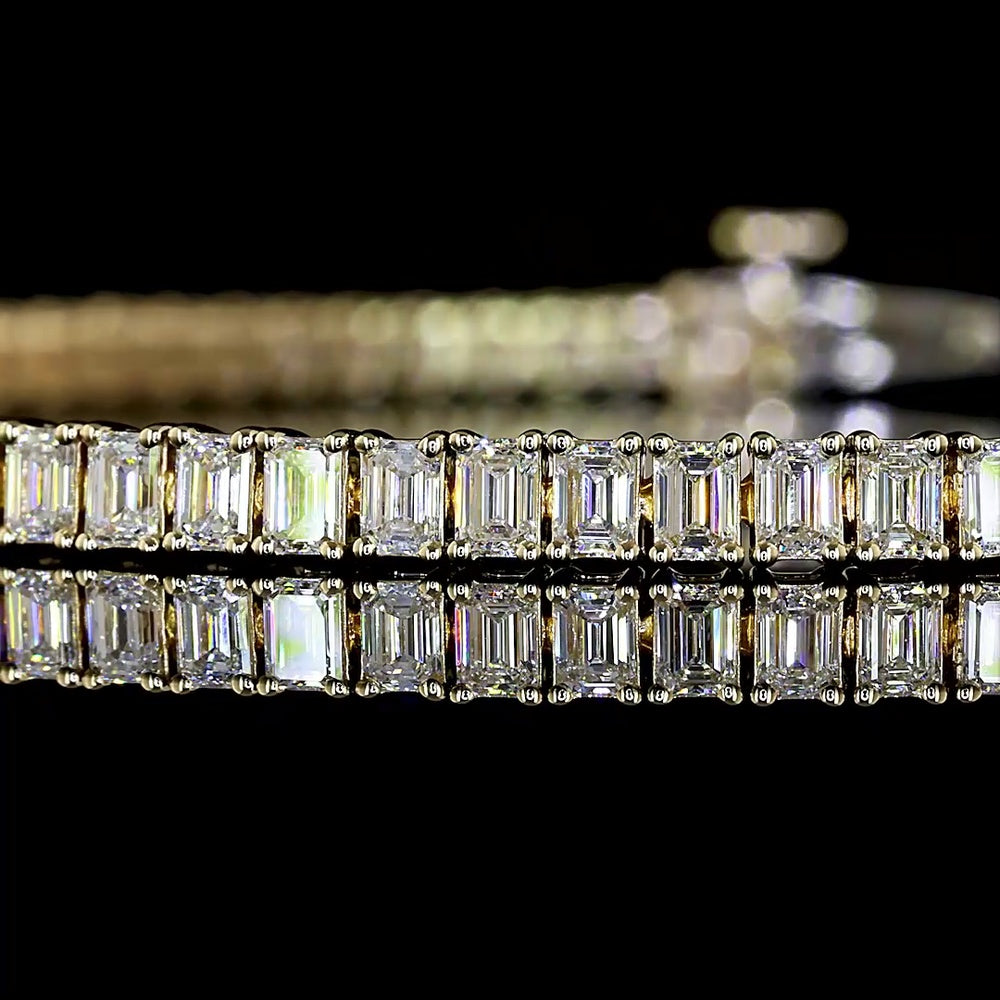 14K Yellow Gold 4.18 Carat Emerald Cut Diamond Tennis Bracelet with 84 Prong-Set Lab Diamonds - E-F Color VS Clarity - Covaloro Fine Jewelry