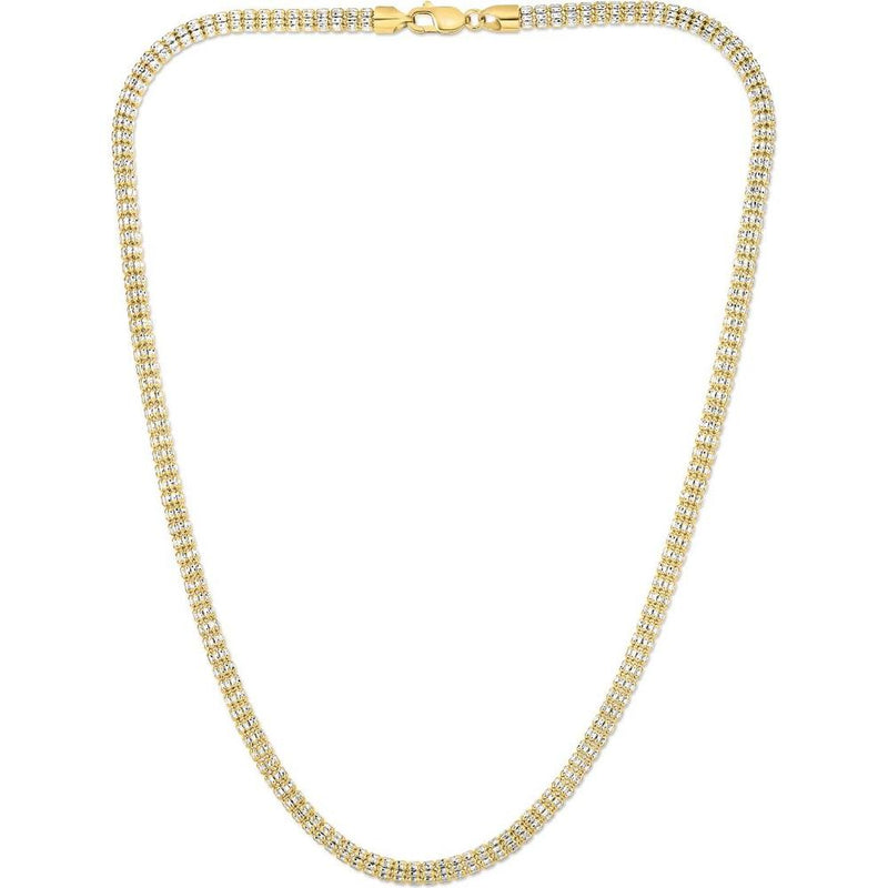 14K Yellow Gold 4.25mm Two-Tone Ice Chain Necklace with Diamond-Cut Texture - 18" by Orozza Fine Jewelry