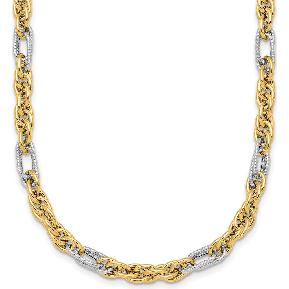 14K Yellow Gold 4.2mm Fancy Rope Chain Necklace with White Rhodium Accents - 18" Length by 0