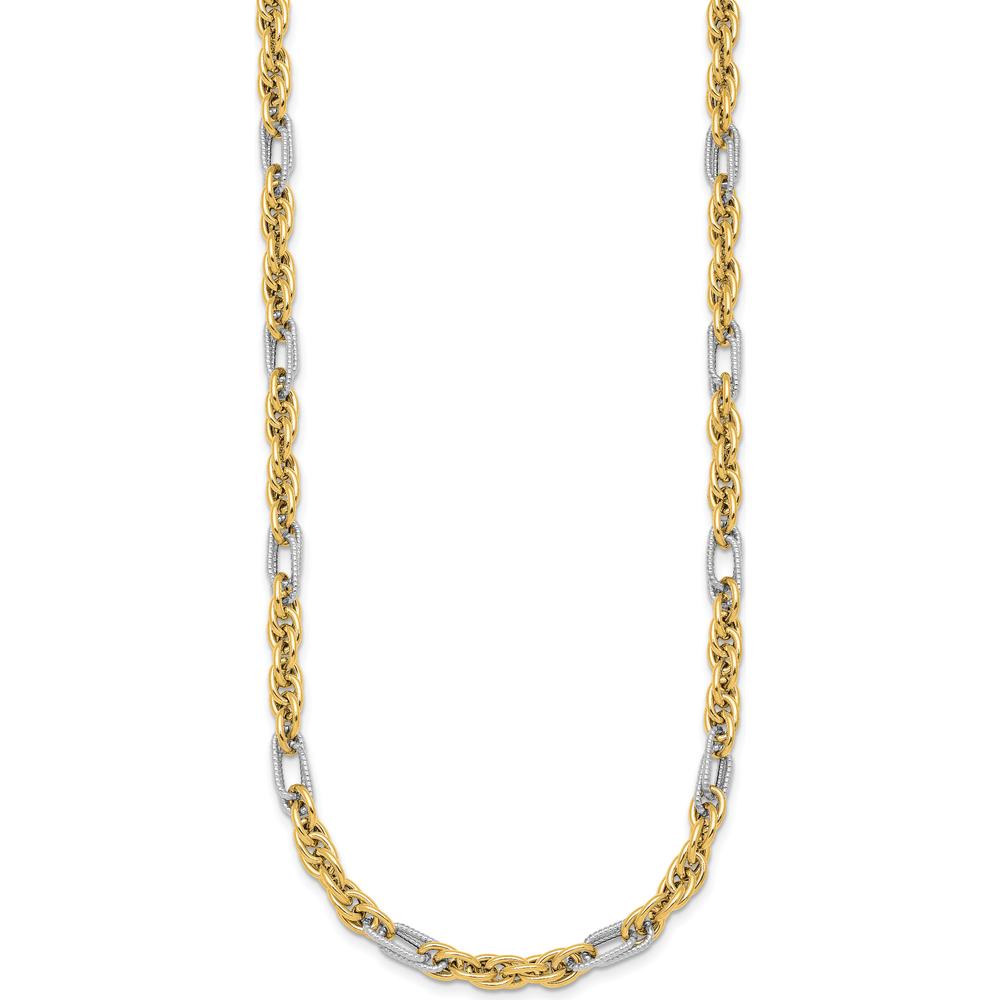 14K Yellow Gold 4.2mm Fancy Rope Chain Necklace with White Rhodium Accents - 18" Length by 0