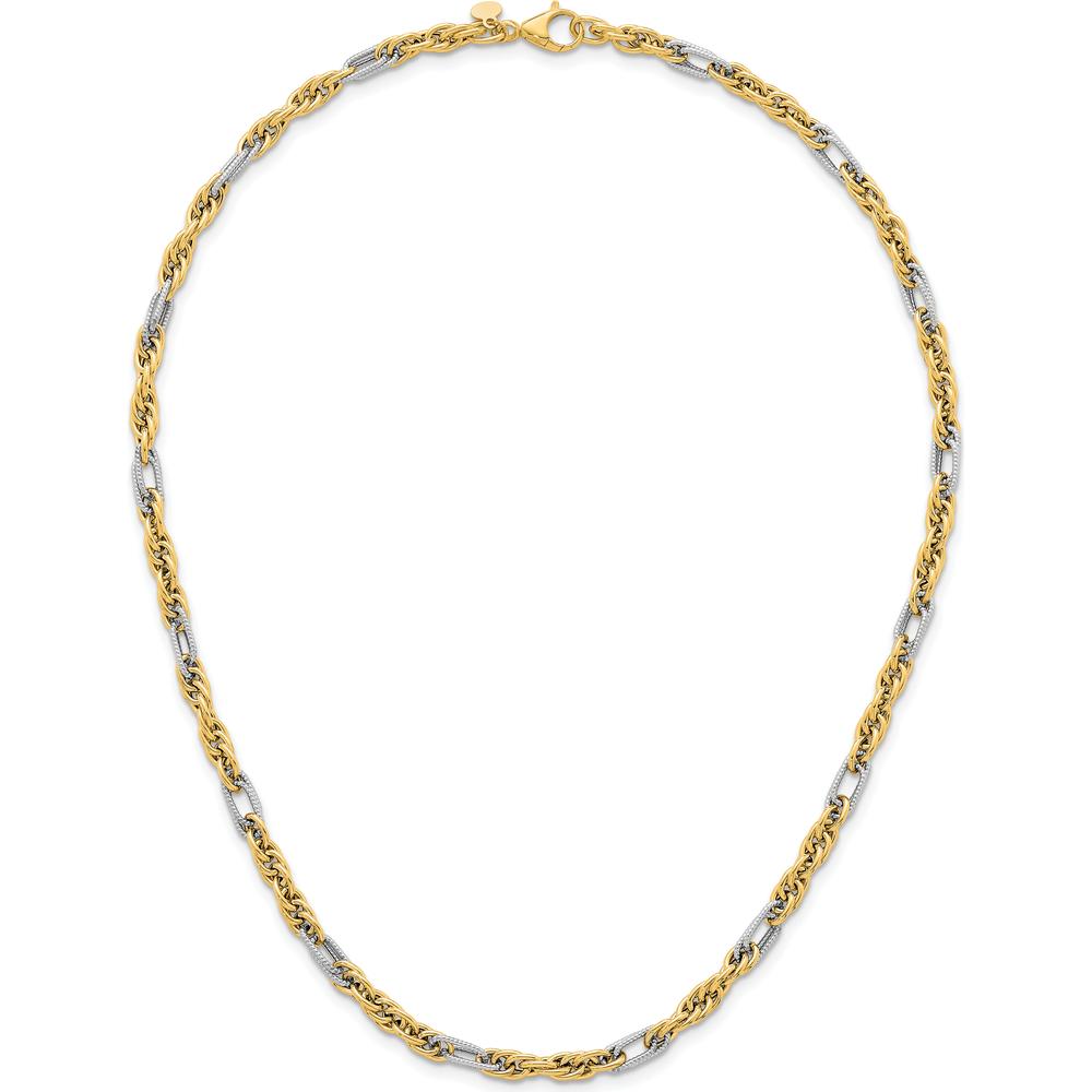 14K Yellow Gold 4.2mm Fancy Rope Chain Necklace with White Rhodium Accents - 18" Length by 0