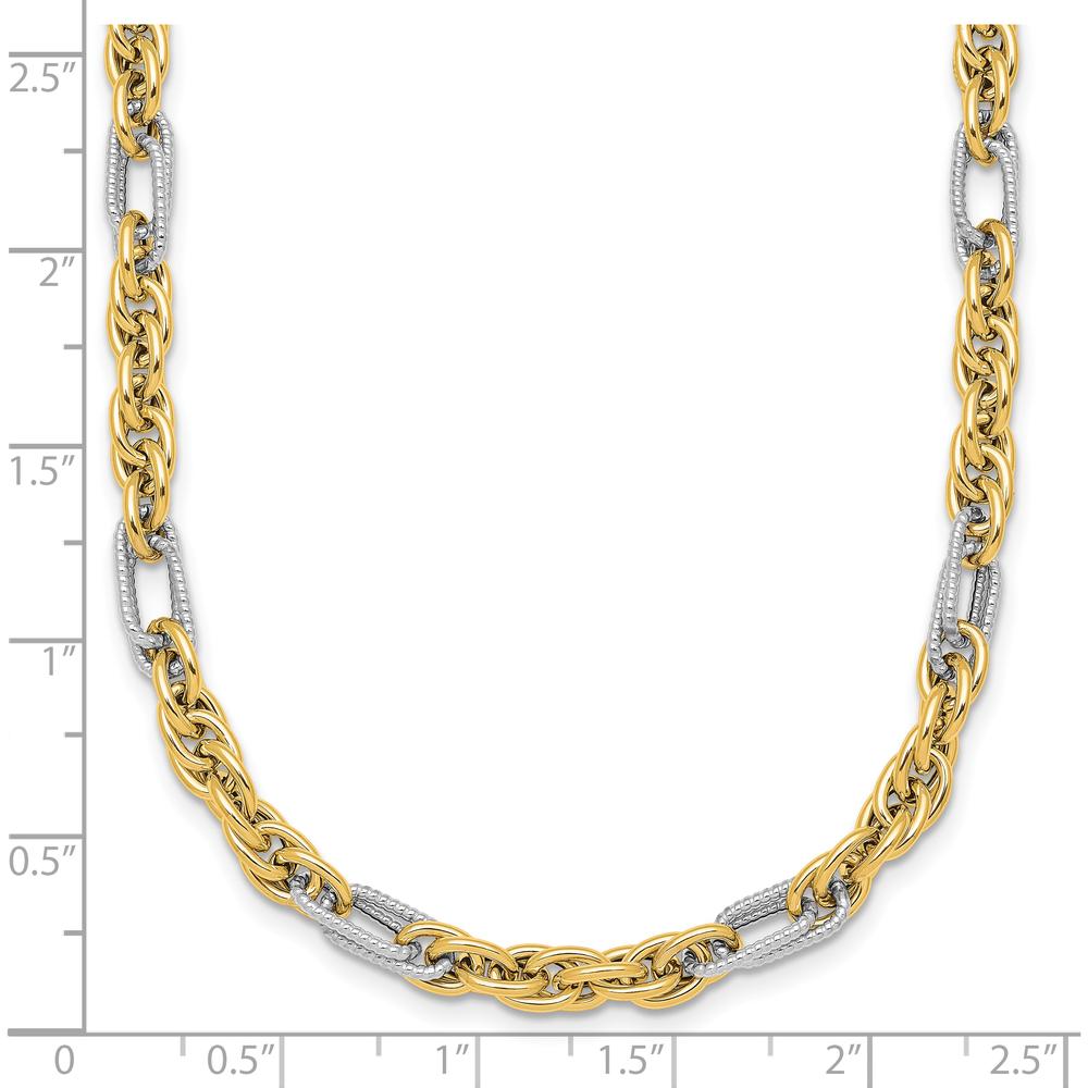 14K Yellow Gold 4.2mm Fancy Rope Chain Necklace with White Rhodium Accents - 18" Length by 0
