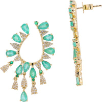 14K Yellow Gold 4.35 Carat Emerald & Diamond Earrings