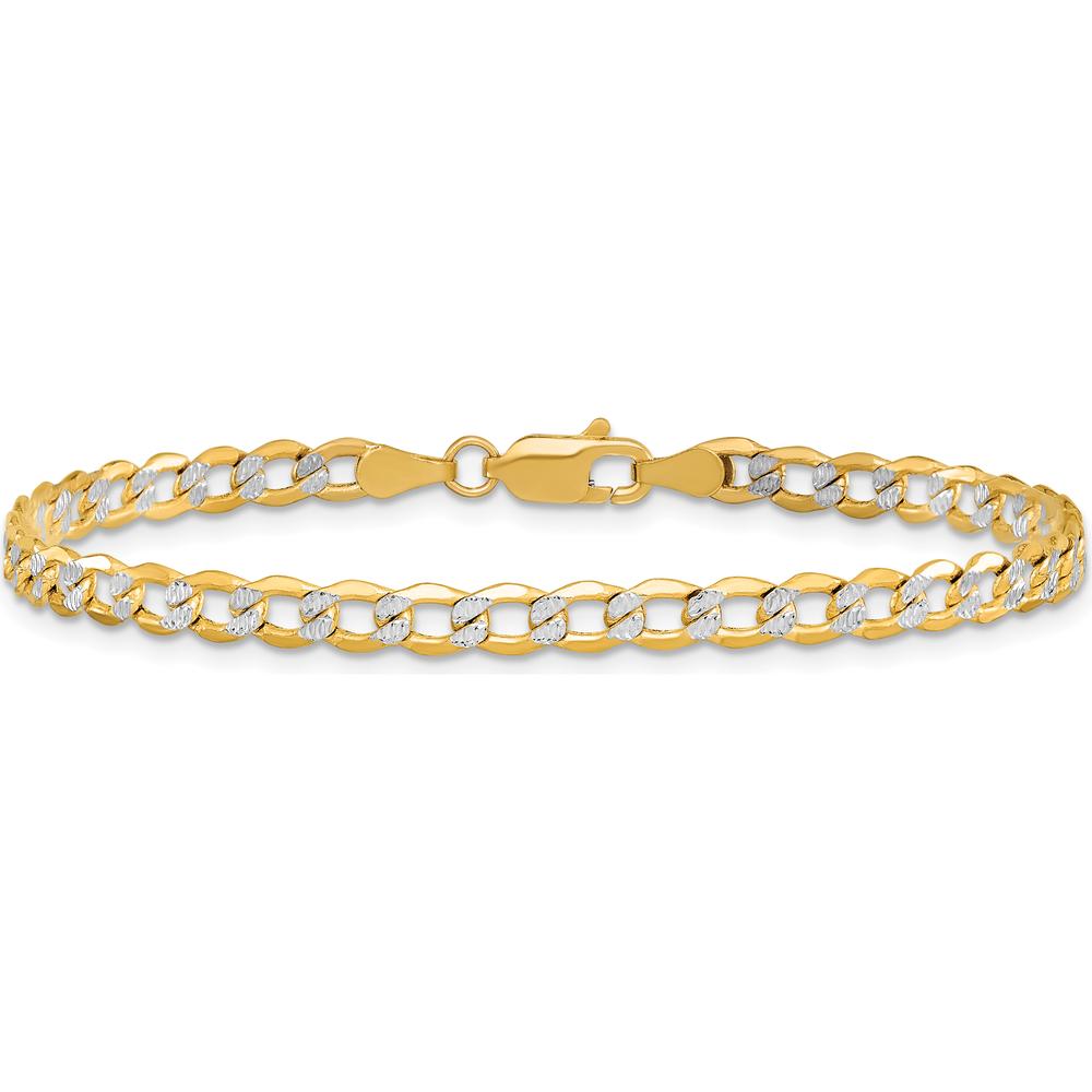 14K Yellow Gold 4.3mm Semi-Solid Rhodium Pavé Curb Chain Anklet - 9" Length by Oro Pregiato