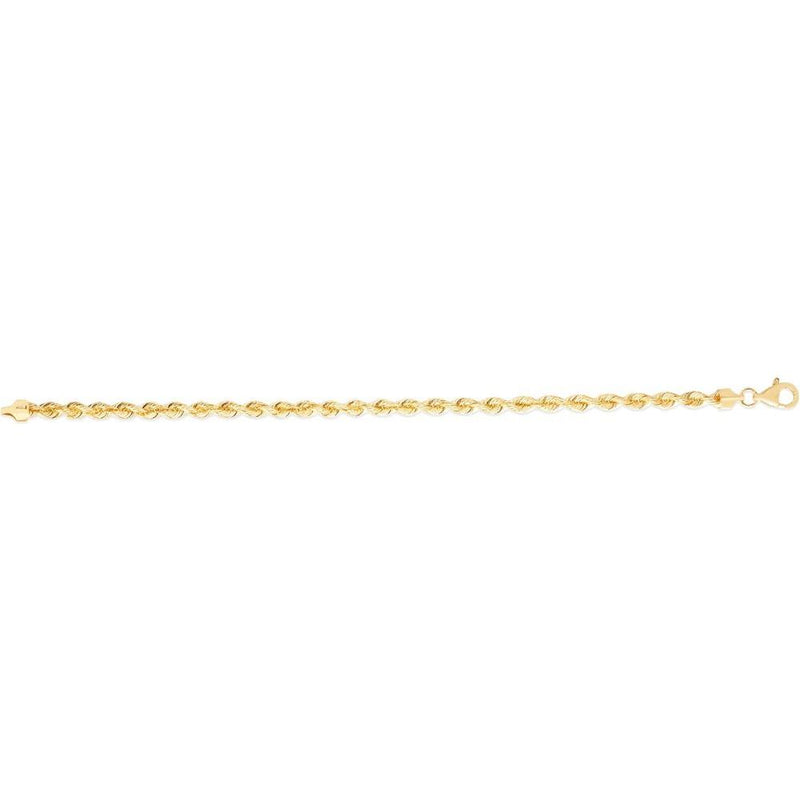 14K Yellow Gold 4.3mm Silk Rope Chain Bracelet with Lobster Clasp - 8" by Orozza Fine Jewelry