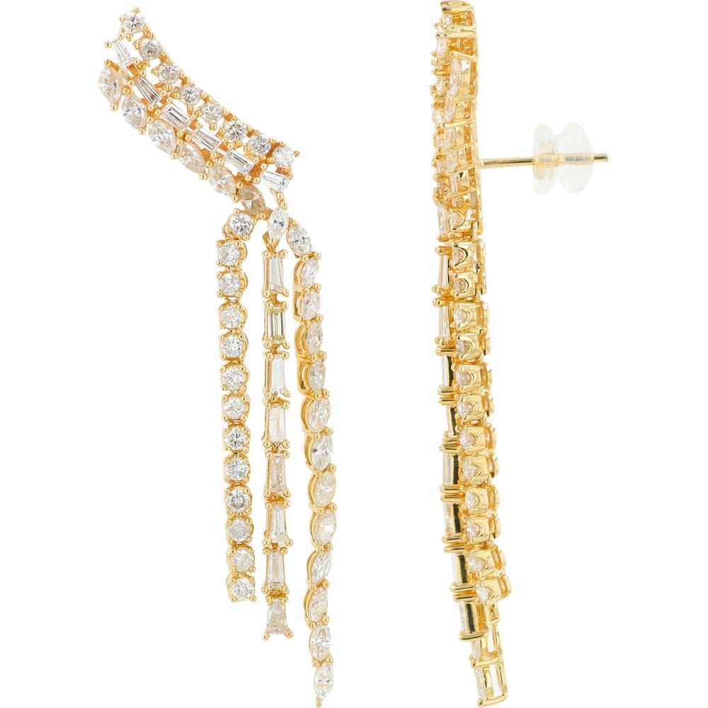 14K Yellow Gold 4.50 Carat Diamond Drop Earrings with Round and Baguette Diamonds - 4.50 Carat Total Diamond Weight