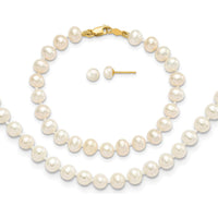14K Yellow Gold 4-5mm Freshwater Cultured Pearl Necklace, Bracelet & Post Earrings Set by Oro Pregiato