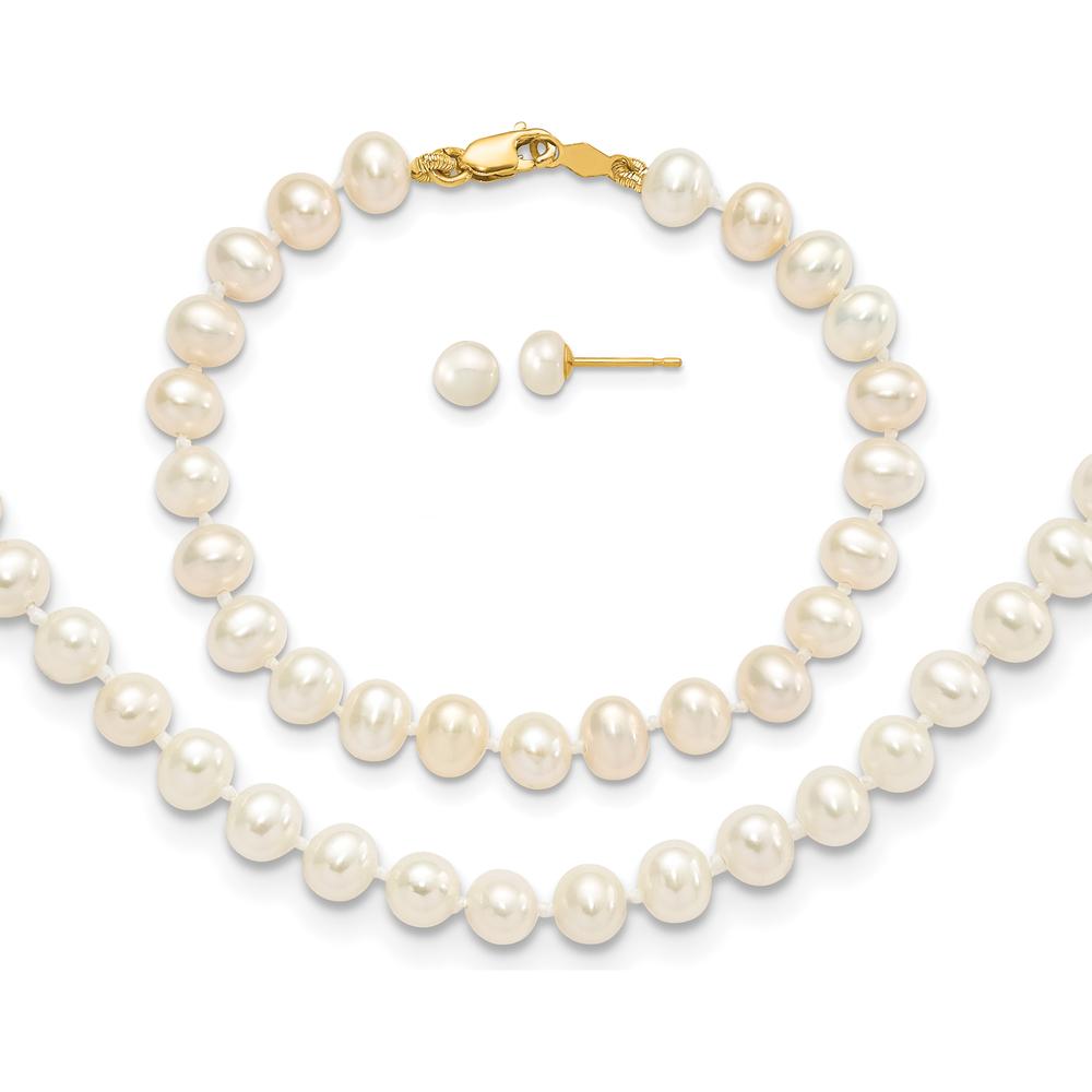 14K Yellow Gold 4-5mm Freshwater Cultured Pearl Necklace, Bracelet & Post Earrings Set by Oro Pregiato