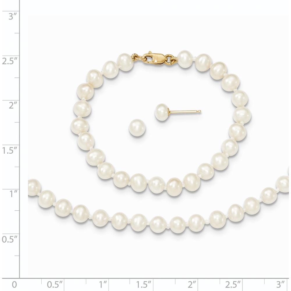 14K Yellow Gold 4-5mm Freshwater Cultured Pearl Necklace, Bracelet & Post Earrings Set by Oro Pregiato