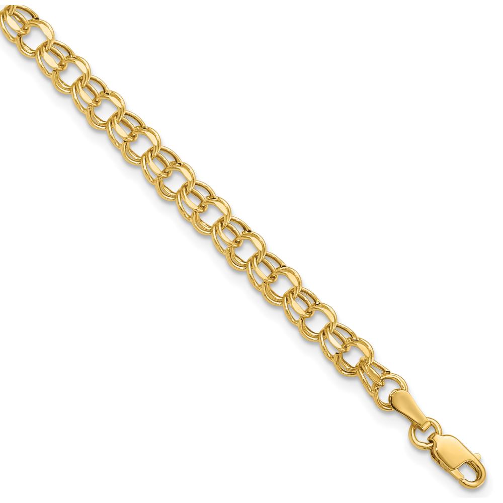 14K Yellow Gold 4.5mm Hollow Diamond-Cut Double Link Charm Bracelet - 6" Length by Oro Pregiato