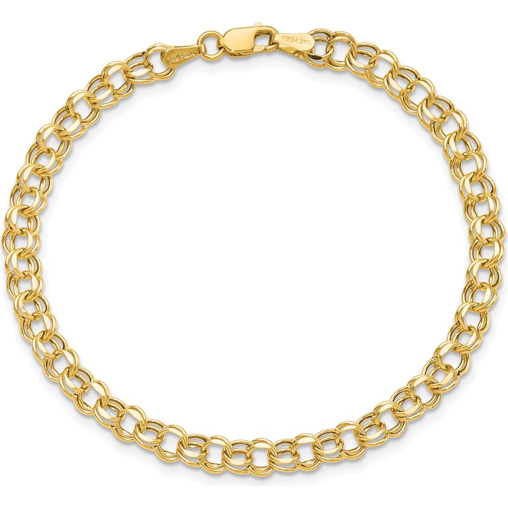14K Yellow Gold 4.5mm Hollow Diamond-Cut Double Link Charm Bracelet - 8" Length by Oro Pregiato