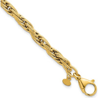 14K Yellow Gold 4.5mm Polished and Textured Flat Rope Link Bracelet - 7.5" Length by 0
