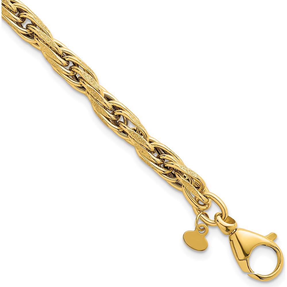 14K Yellow Gold 4.5mm Polished and Textured Flat Rope Link Bracelet - 7.5" Length by 0
