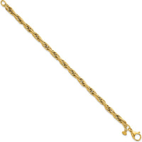 14K Yellow Gold 4.5mm Polished and Textured Flat Rope Link Bracelet - 7.5" Length by 0
