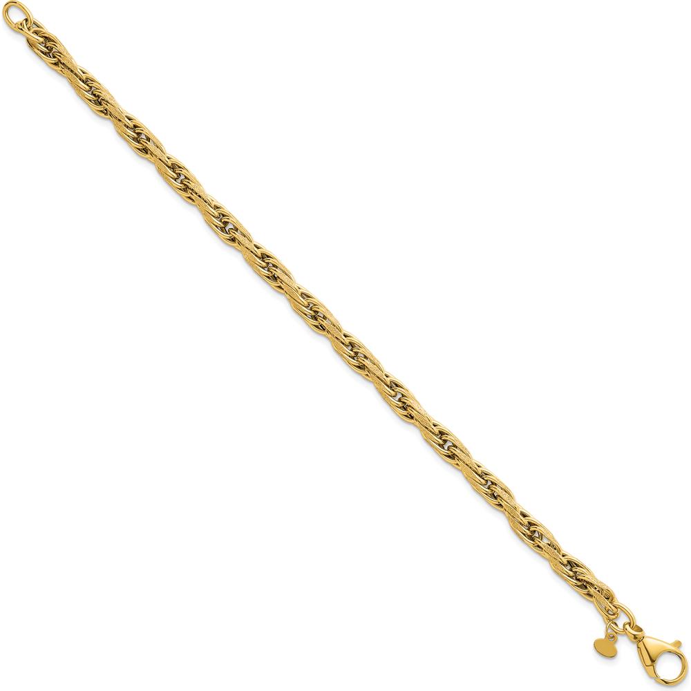 14K Yellow Gold 4.5mm Polished and Textured Flat Rope Link Bracelet - 7.5" Length by 0