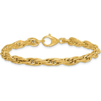 14K Yellow Gold 4.5mm Polished and Textured Flat Rope Link Bracelet - 7.5" Length by 0