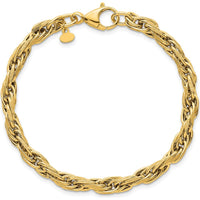 14K Yellow Gold 4.5mm Polished and Textured Flat Rope Link Bracelet - 7.5" Length by 0