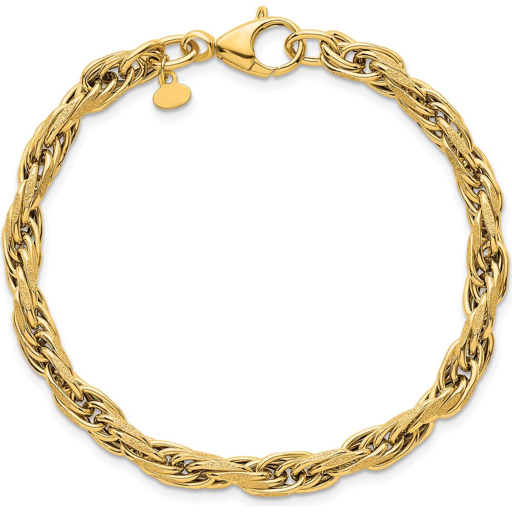 14K Yellow Gold 4.5mm Polished and Textured Flat Rope Link Bracelet - 7.5" Length by 0