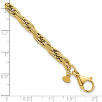 14K Yellow Gold 4.5mm Polished and Textured Flat Rope Link Bracelet - 7.5" Length by 0
