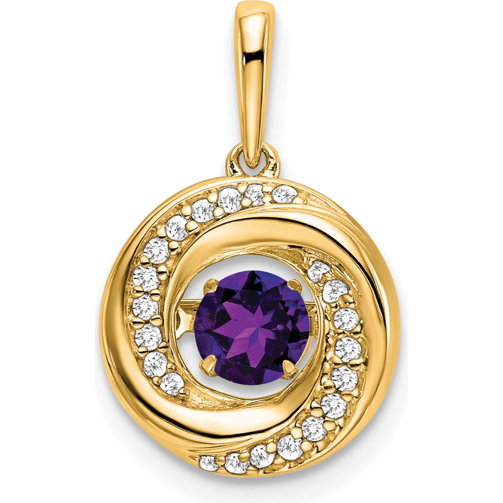 14K Yellow Gold 4.5mm Round Amethyst and Diamond Pendant with 18 Diamonds - 0.33 Carat Amethyst, 0.009 Carat Diamond Weight by Lumare Gioia