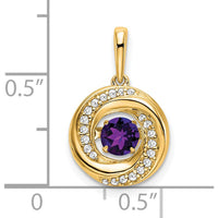 14K Yellow Gold 4.5mm Round Amethyst and Diamond Pendant with 18 Diamonds - 0.33 Carat Amethyst, 0.009 Carat Diamond Weight by Lumare Gioia